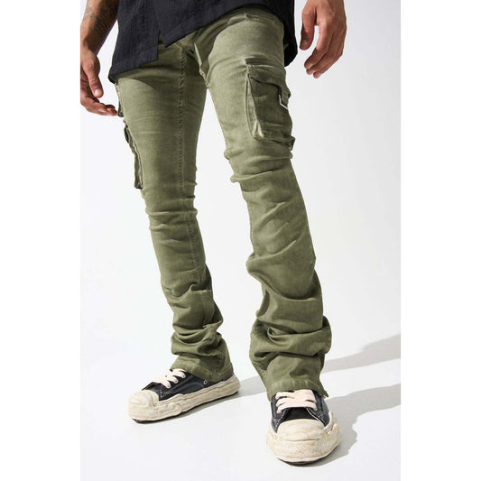 serenede-oil-cargo-stacked-jeans-olive-6-rings-clothing