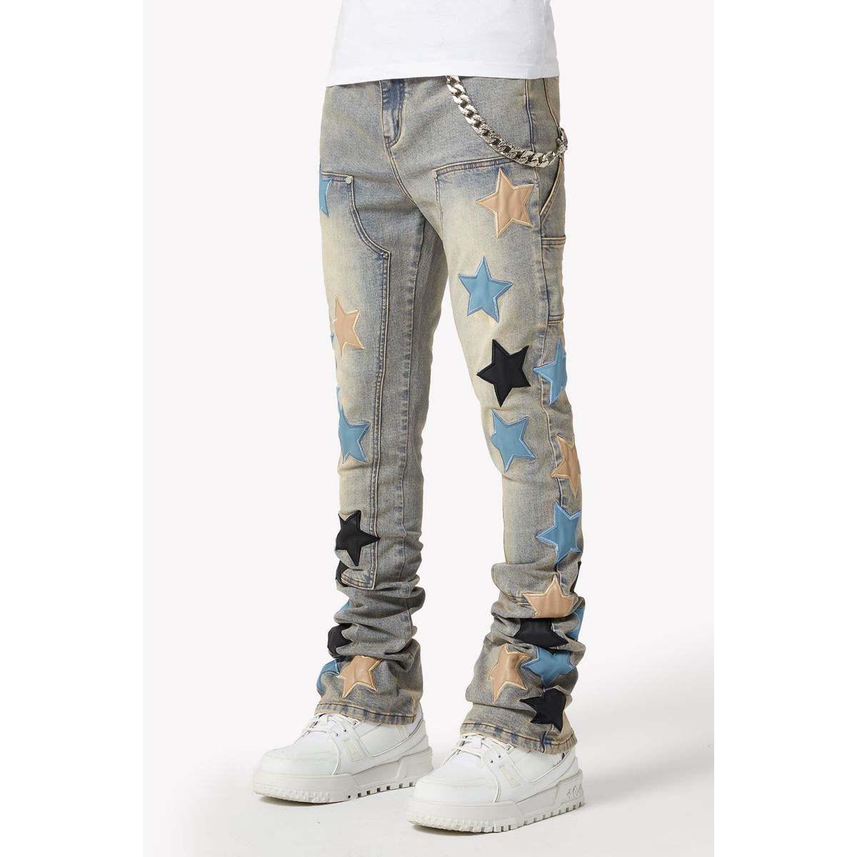 guapi-powder-blue-vintage-stars-stacked-flare-denim-mens-6-rings-clothing