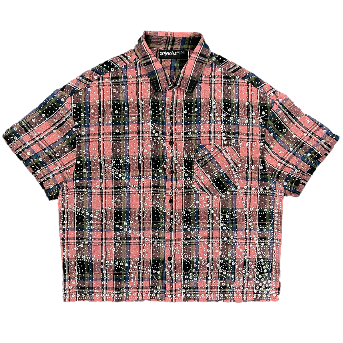 syndicate-milano-rhinestone-plaid-short-sleeve-shirt-pink-plaid-6-rings-clothing