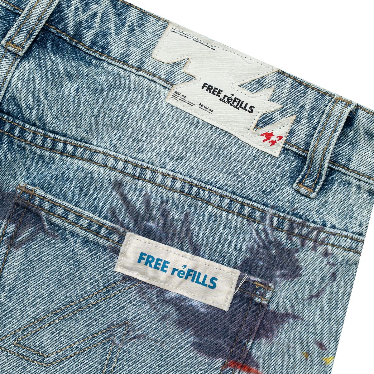 Free Refills | Graffiti Jorts - Blue Wash