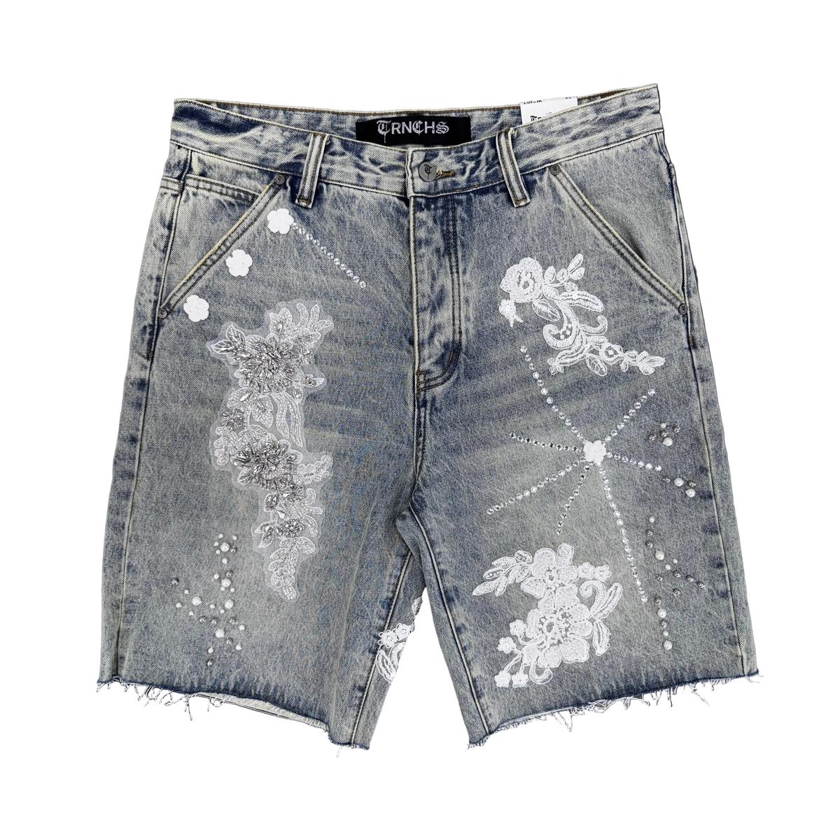 Trnchs | Stitched Denim Jorts - Light Blue Wash