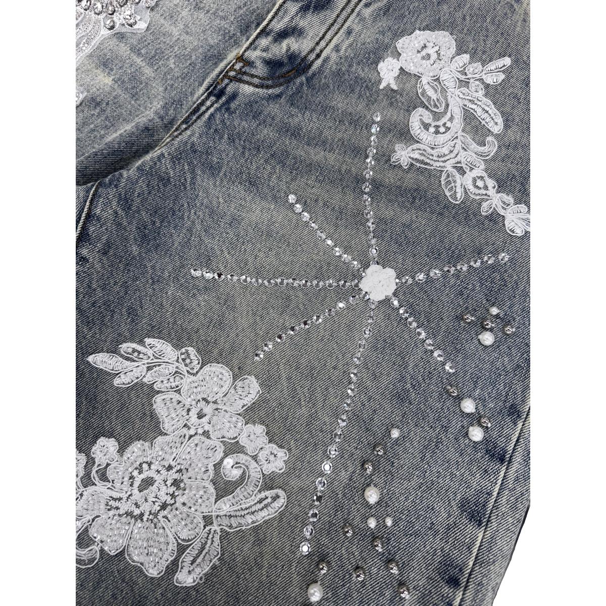 Trnchs | Stitched Denim Jorts - Light Blue Wash