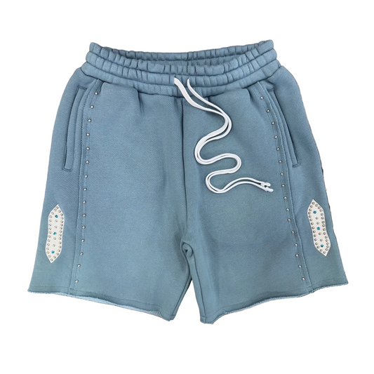 Memory Lane | Studded Fleece Shorts - Slate Blue