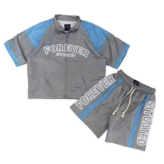 Forever Situated | Track Set Shorts & Top - Baby Blue/Grey