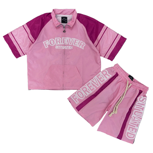 Forever Situated | Track Set Shorts & Top - Pink