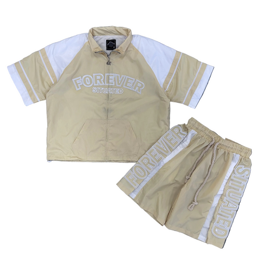 Forever Situated | Track Set Shorts & Top - Cream