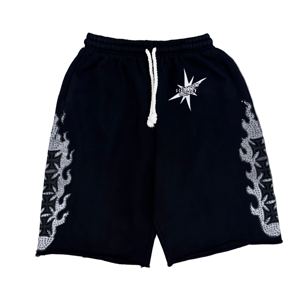 Retrovert | Black Studded Flame Shorts