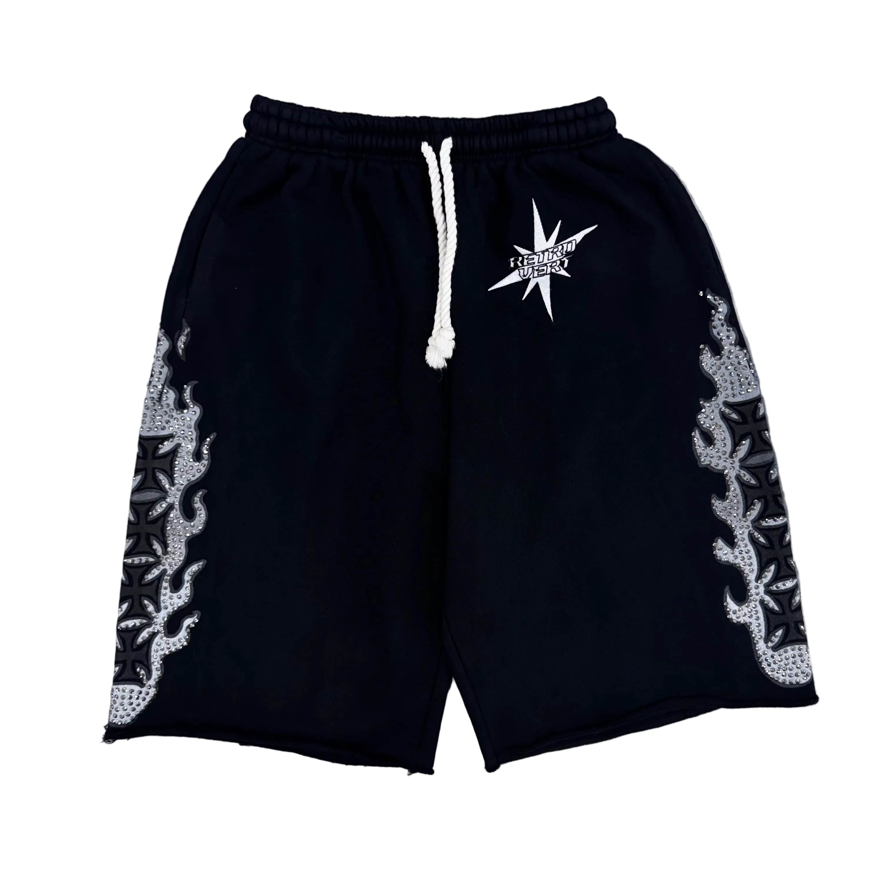 Retrovert | Black Studded Flame Shorts