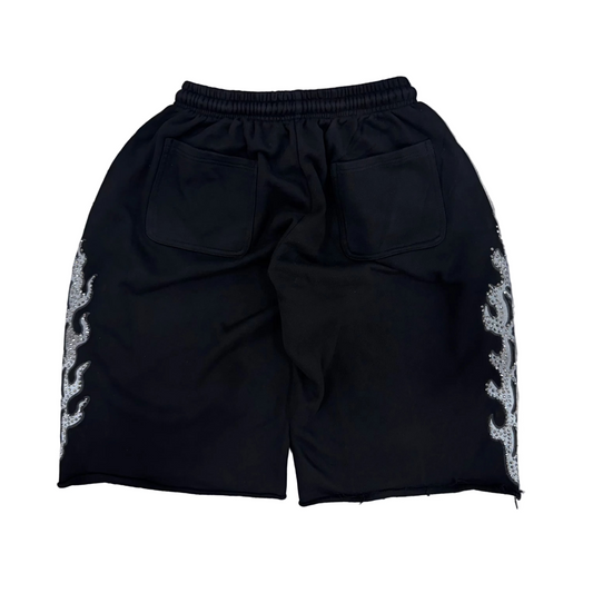 Retrovert | Black Studded Flame Shorts