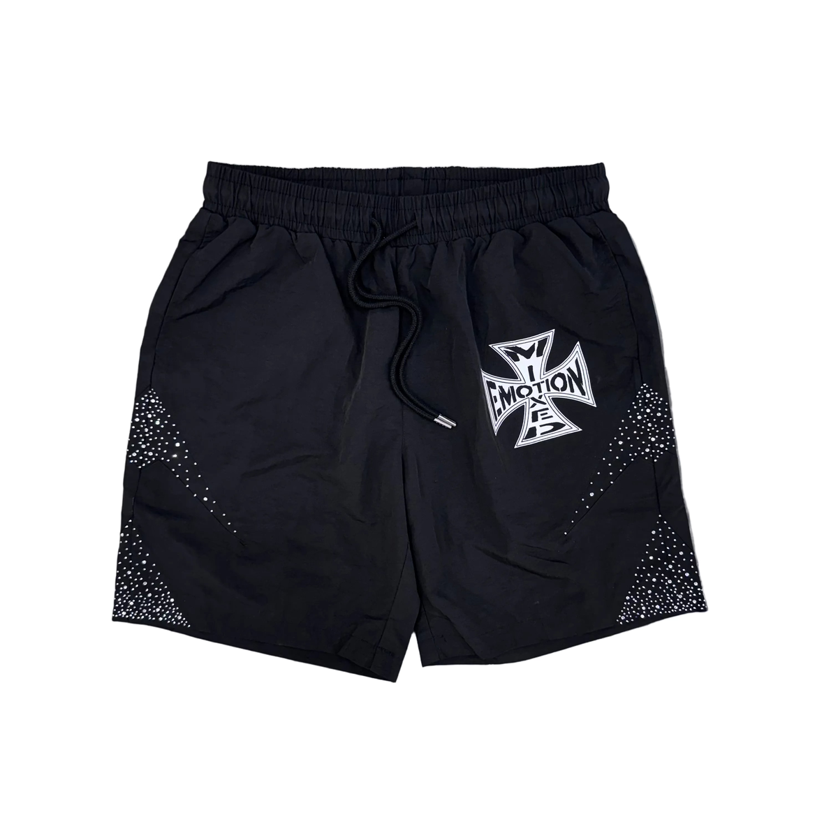 Mixed Emotion | Nylon Rhinestone Shorts - Black