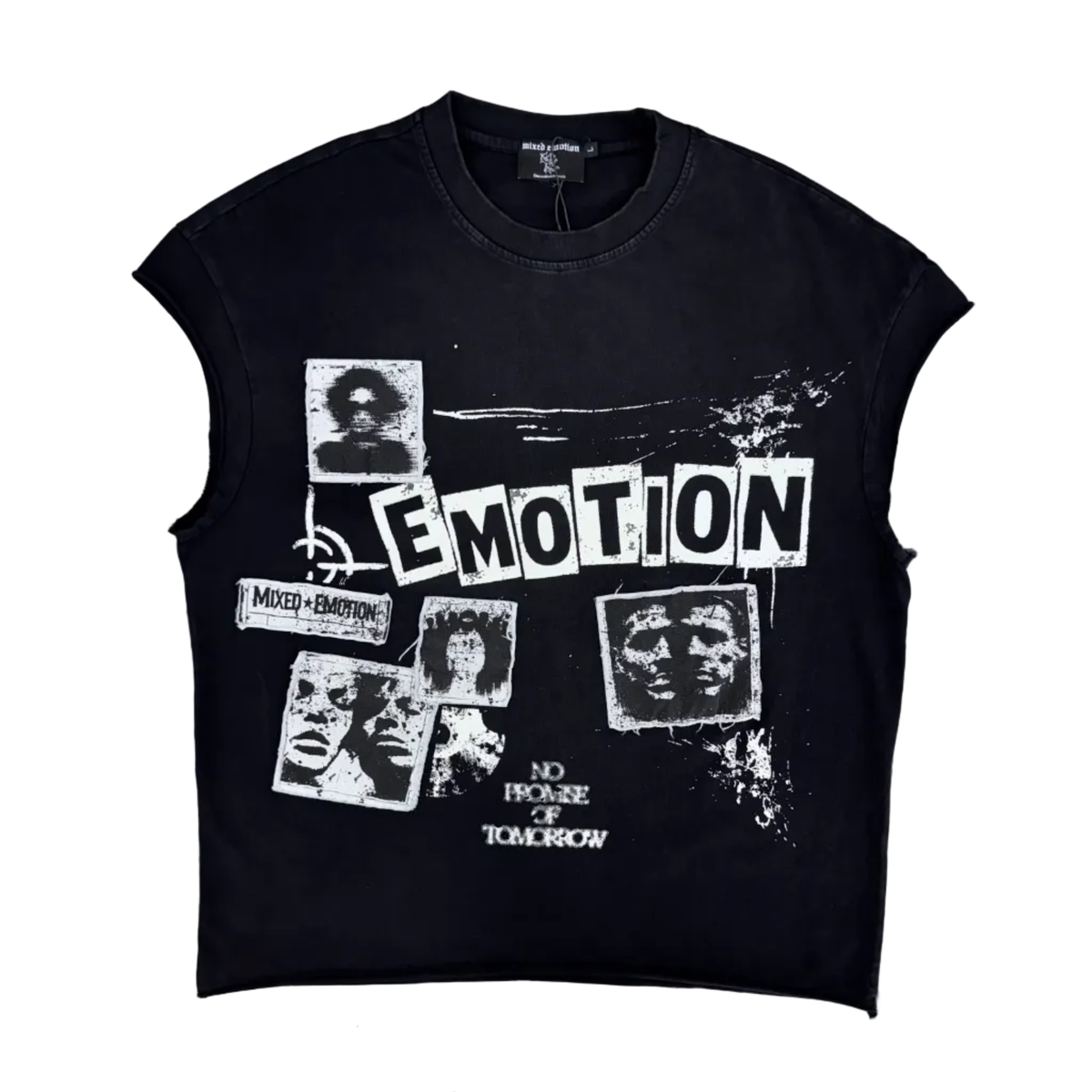 Mixed Emotion | Newspaper Sleeveless Tee - Black