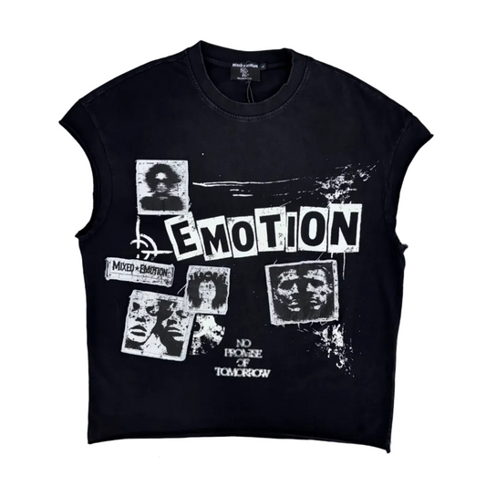 Mixed Emotion | Newspaper Sleeveless Tee - Black