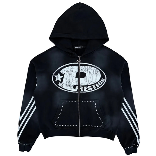 Prestige Collection | Loner Rhinestone Hoodie - Black