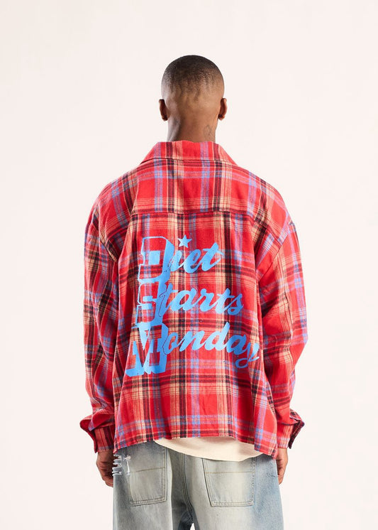 Diet Starts Monday | Star Plaid Button Up - Red