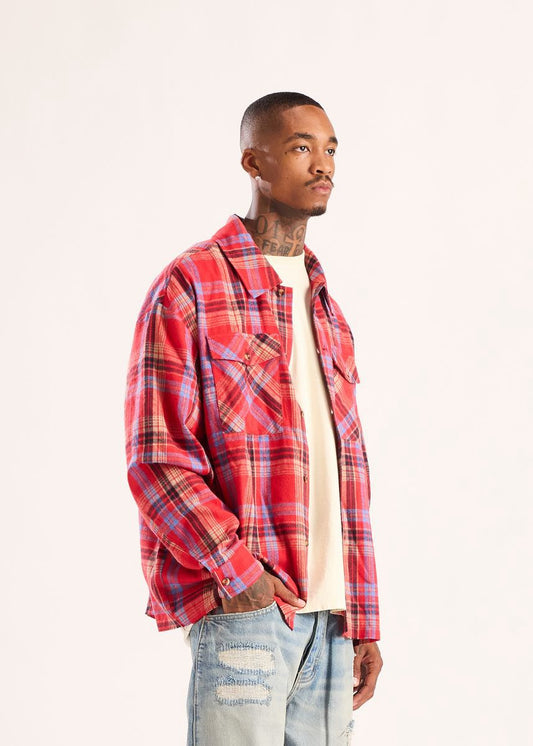 Diet Starts Monday | Star Plaid Button Up - Red