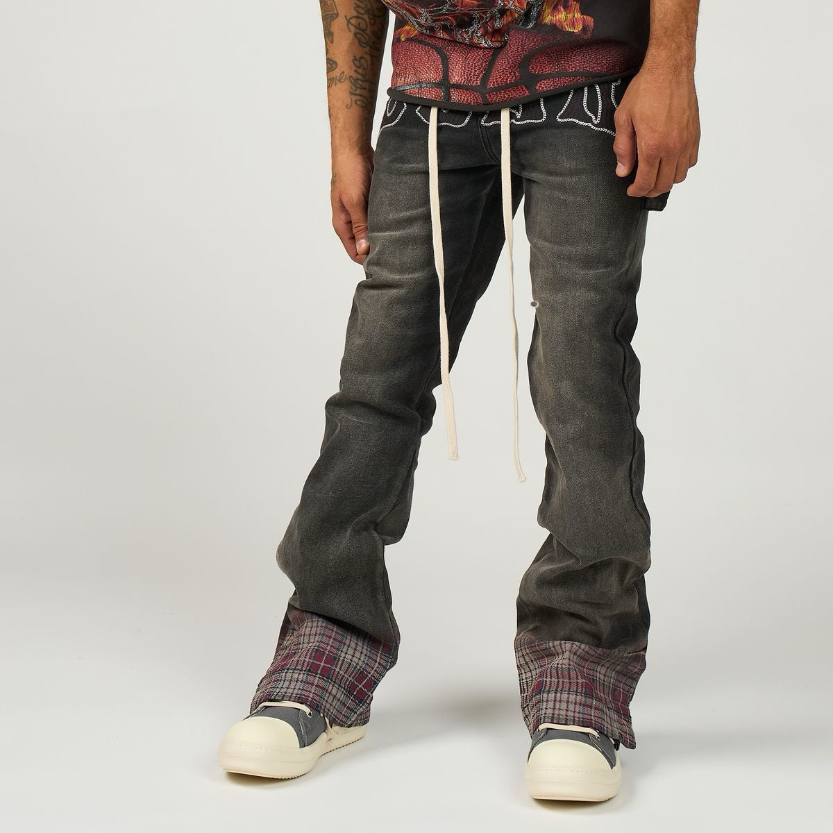 Duaa | Pattern Plaid Stacked Denim