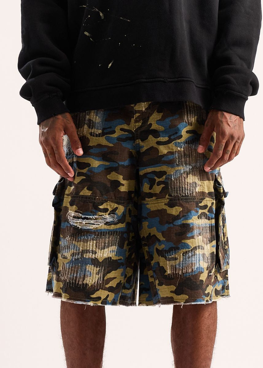 Diet Starts Monday | Camo Ripstop Cargo Shorts - Blue