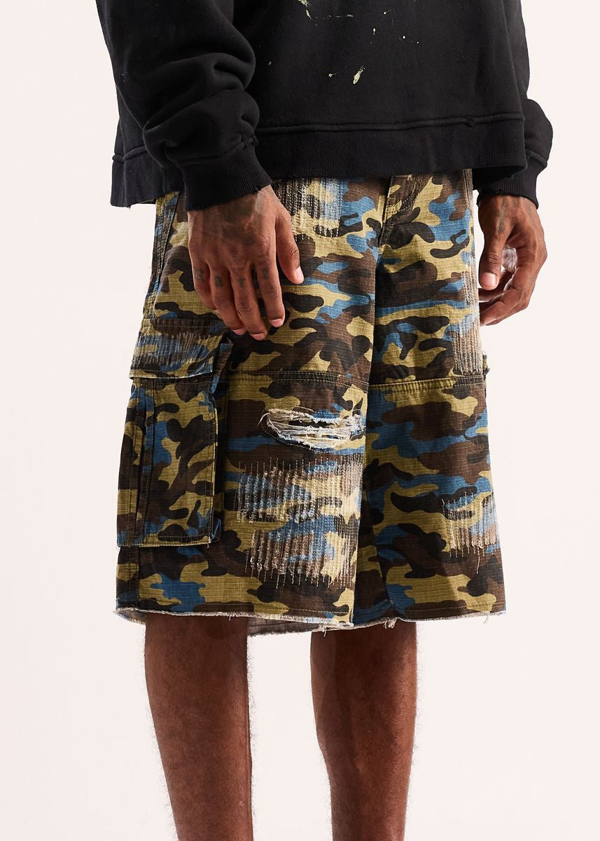 Diet Starts Monday | Camo Ripstop Cargo Shorts - Blue