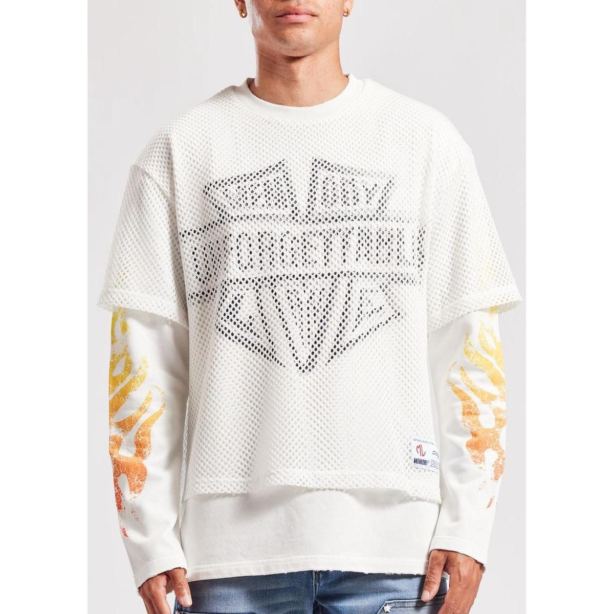 Memory Lane | Mesh Overlay Long Sleeve Tee - Antique White