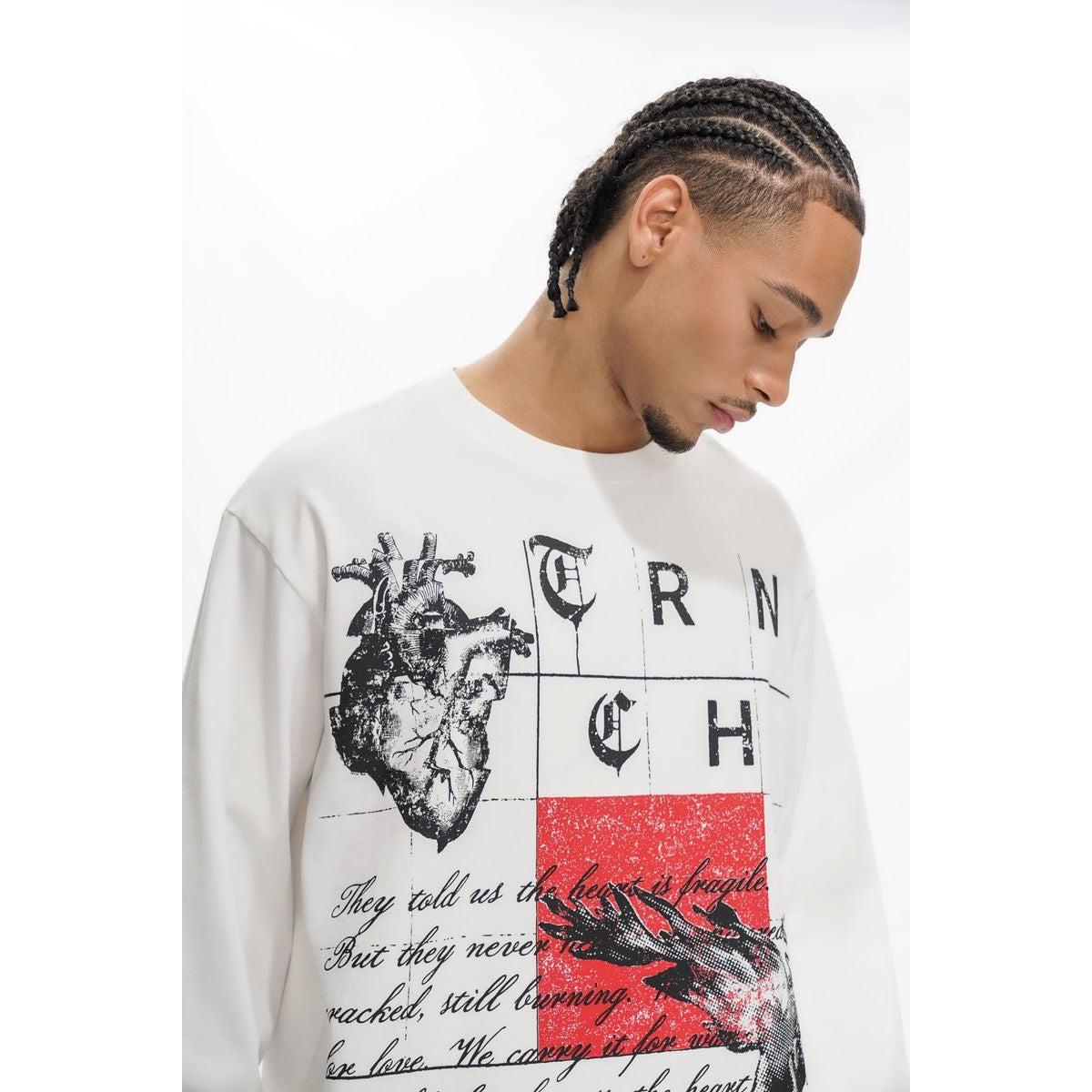 Trnchs | Burning Heart Long Sleeve Tee - White