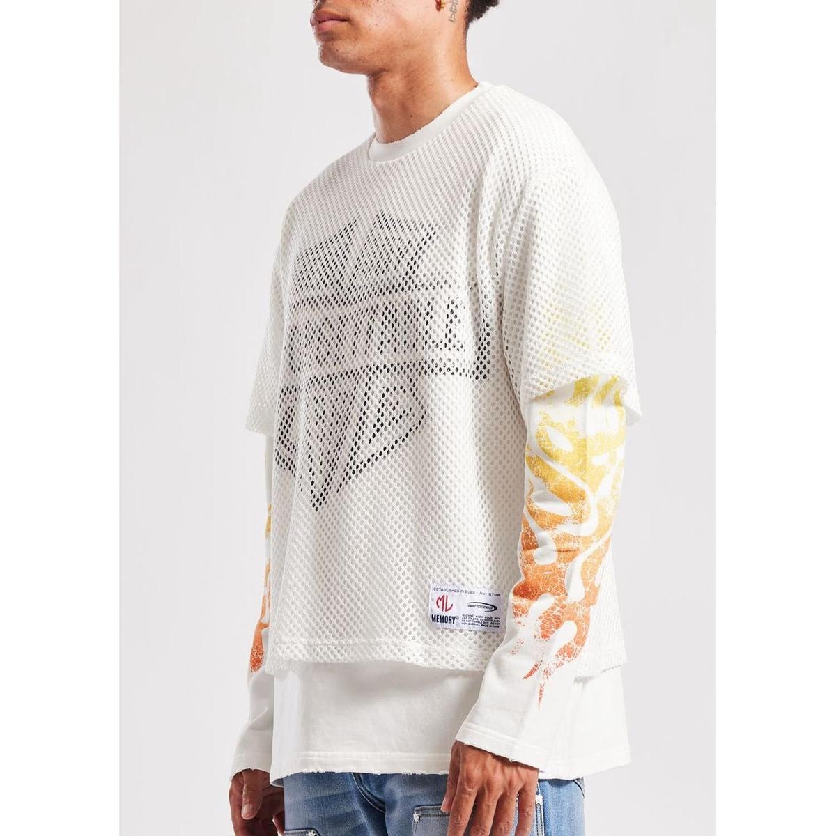 Memory Lane | Mesh Overlay Long Sleeve Tee - Antique White