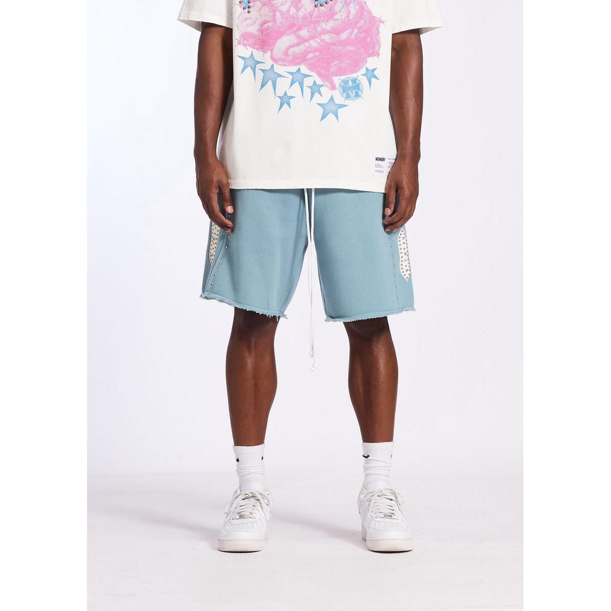 Memory Lane | Studded Fleece Shorts - Slate Blue