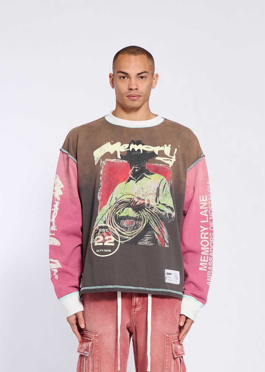 Memory Lane | Souther Border Long Sleeve Tee - Grey/Black