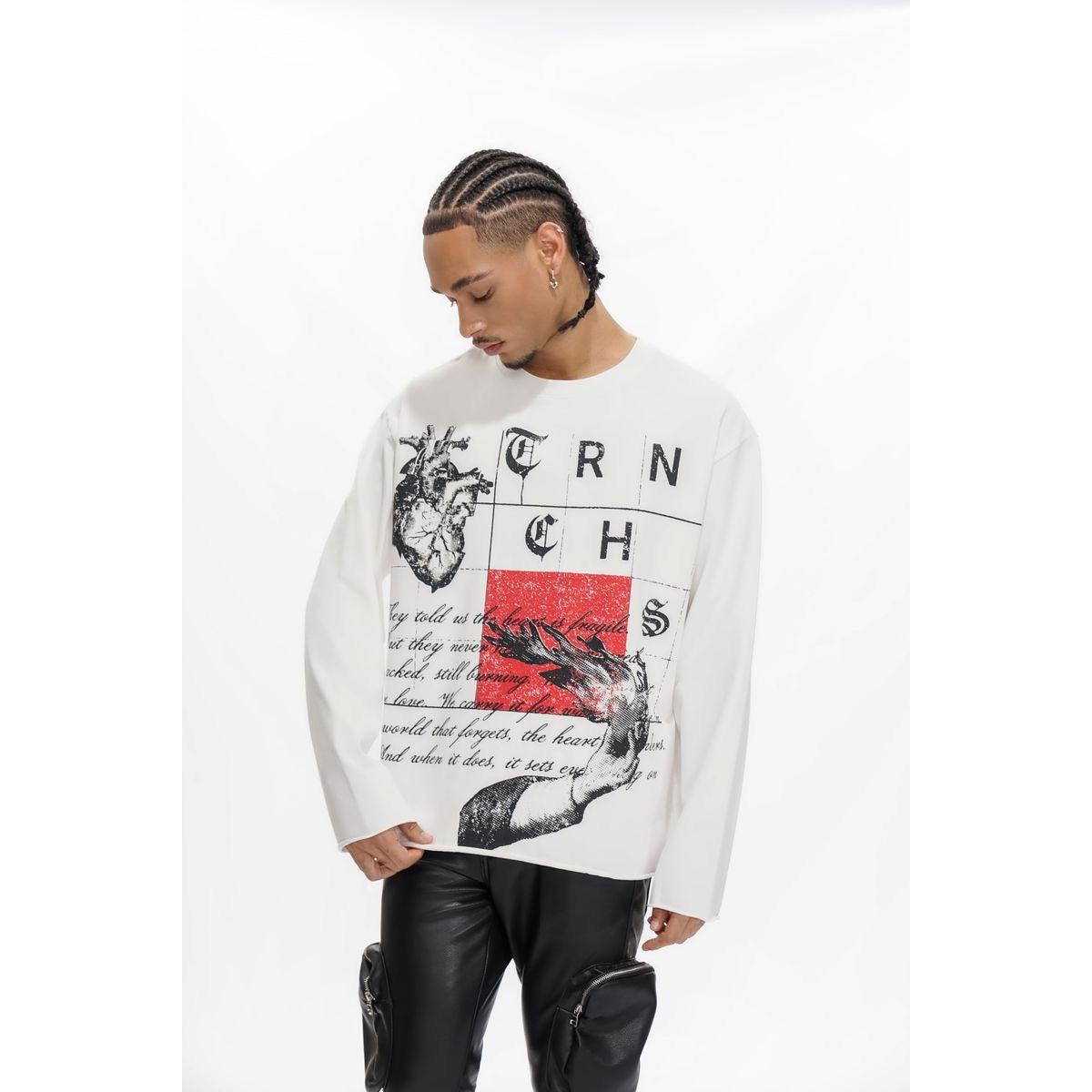 Trnchs | Burning Heart Long Sleeve Tee - White