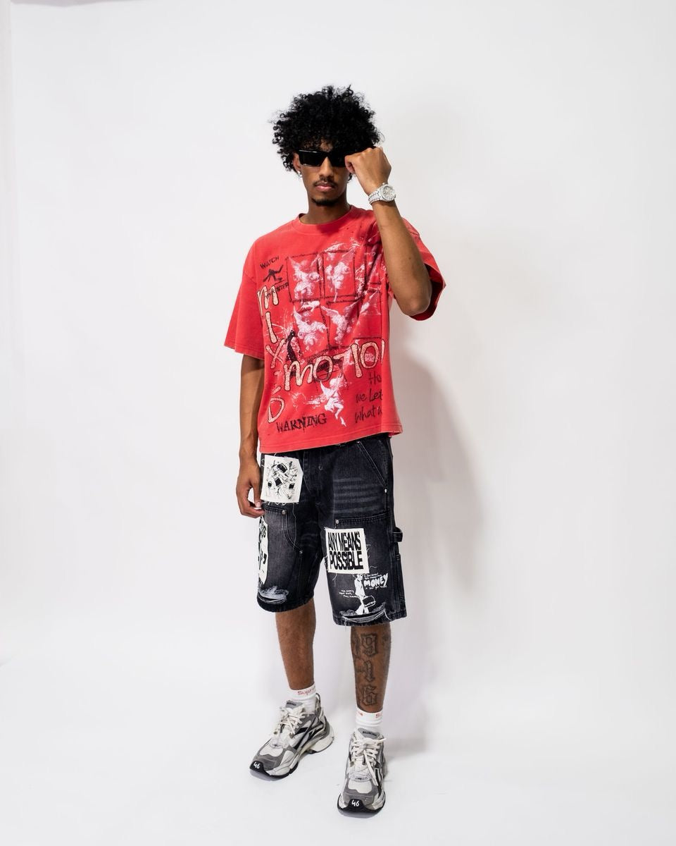 Mixed Emotion | AI Denim Jorts - Black