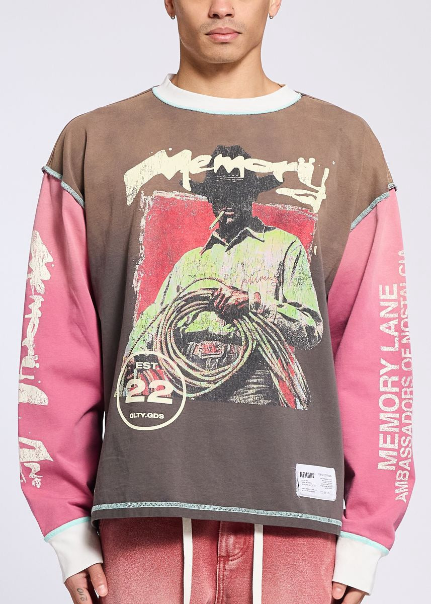 Memory Lane | Souther Border Long Sleeve Tee - Grey/Black