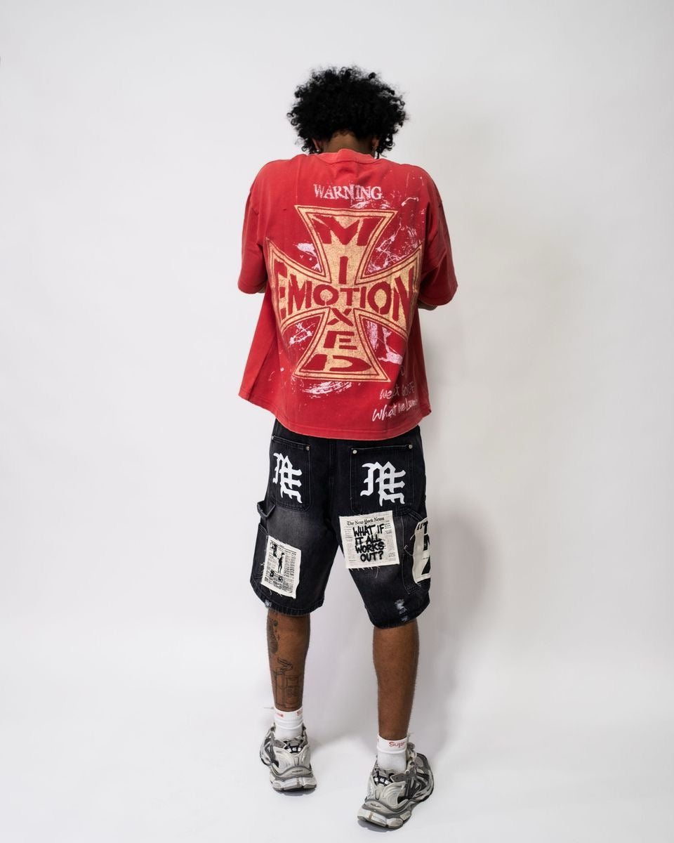 Mixed Emotion | AI Denim Jorts - Black