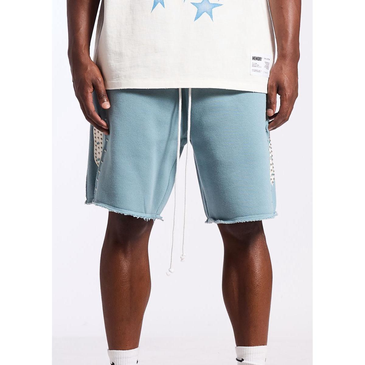 Memory Lane | Studded Fleece Shorts - Slate Blue