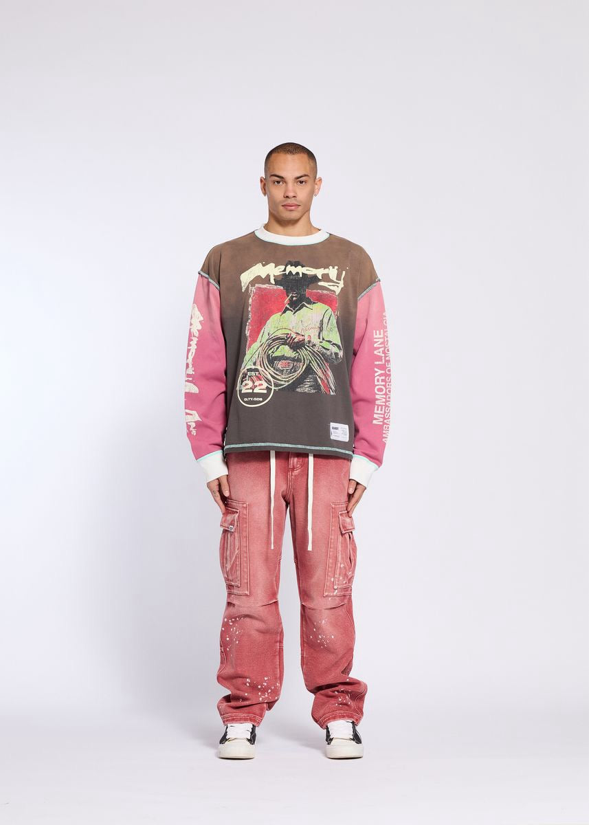 Memory Lane | Souther Border Long Sleeve Tee - Grey/Black