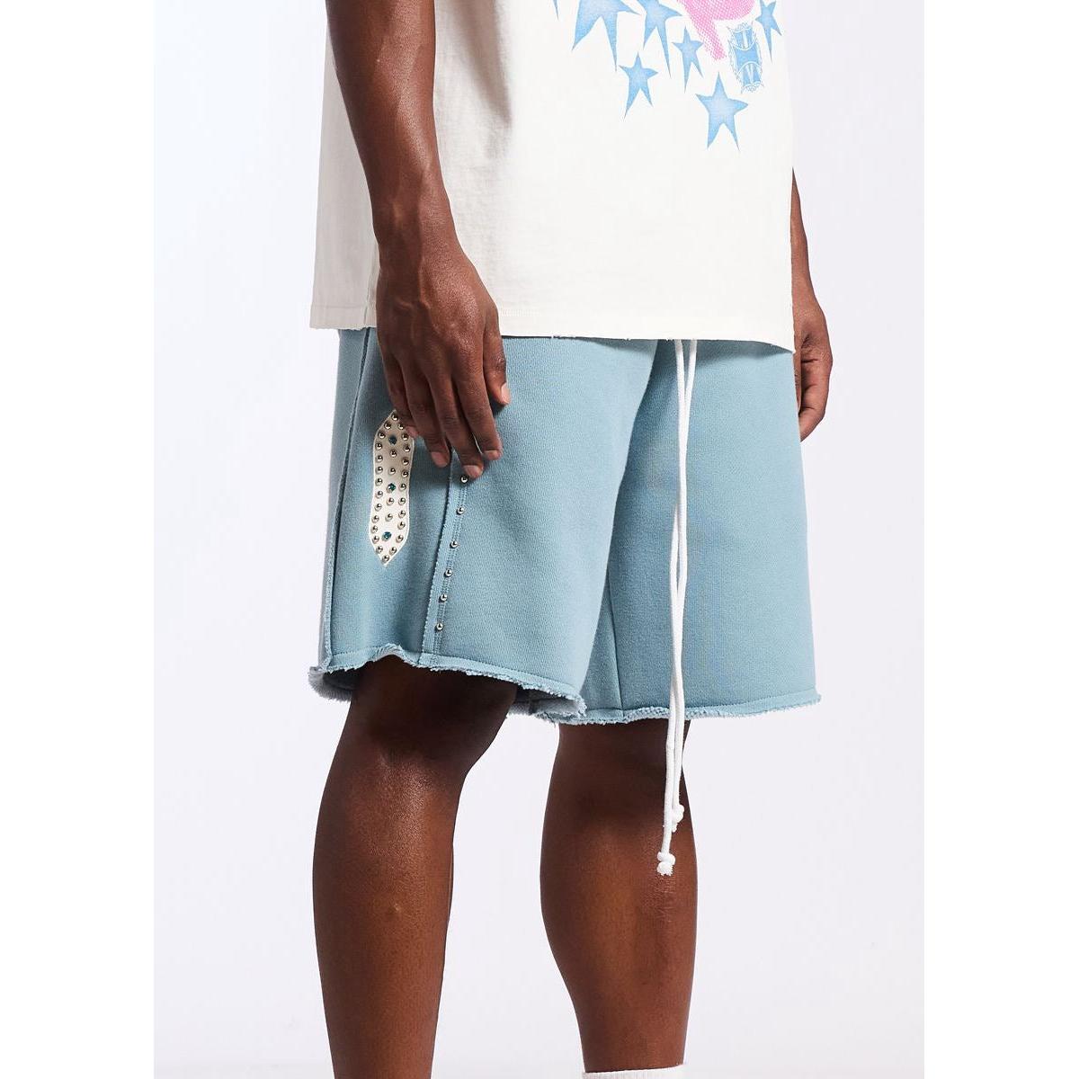 Memory Lane | Studded Fleece Shorts - Slate Blue