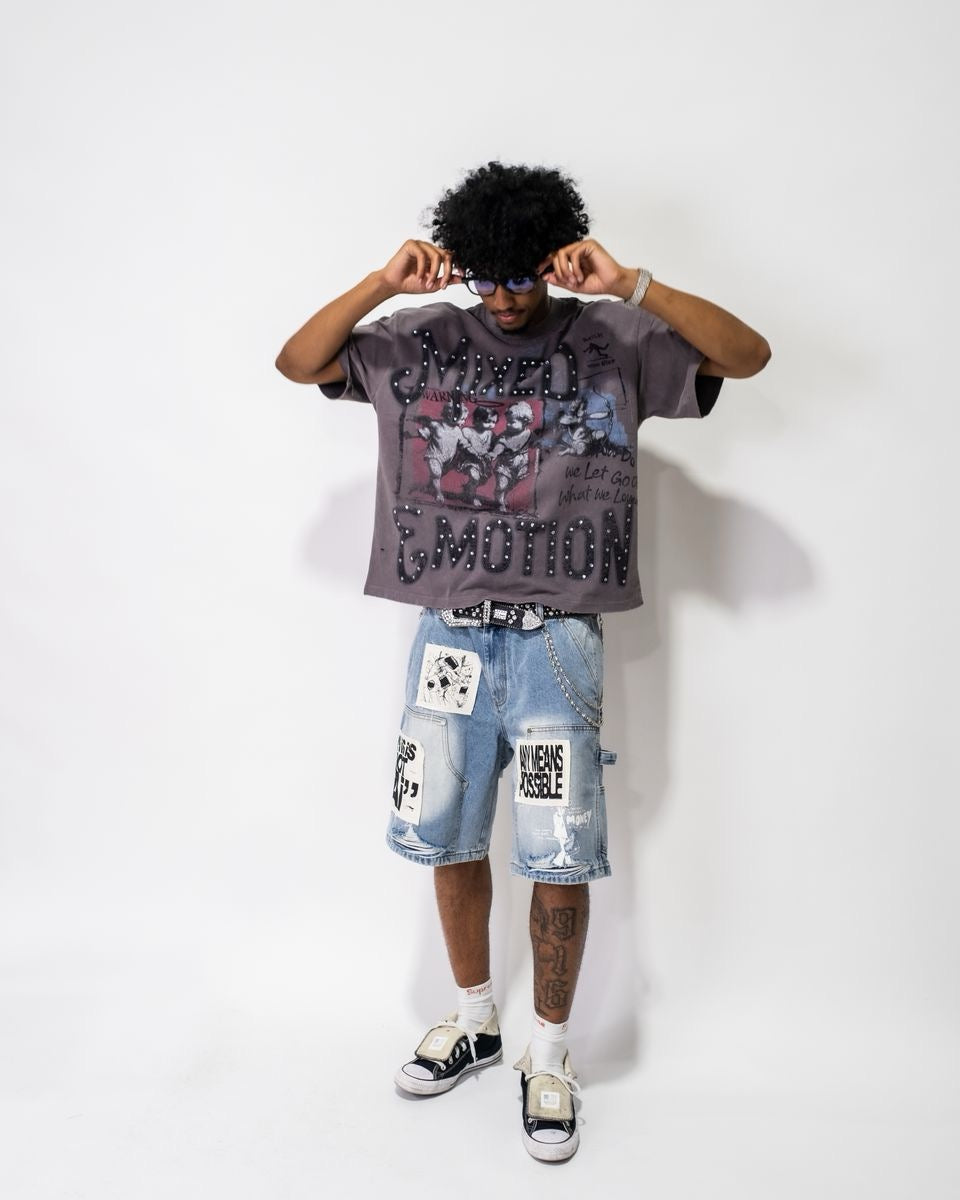 Mixed Emotion | AI Denim Shorts - Blue