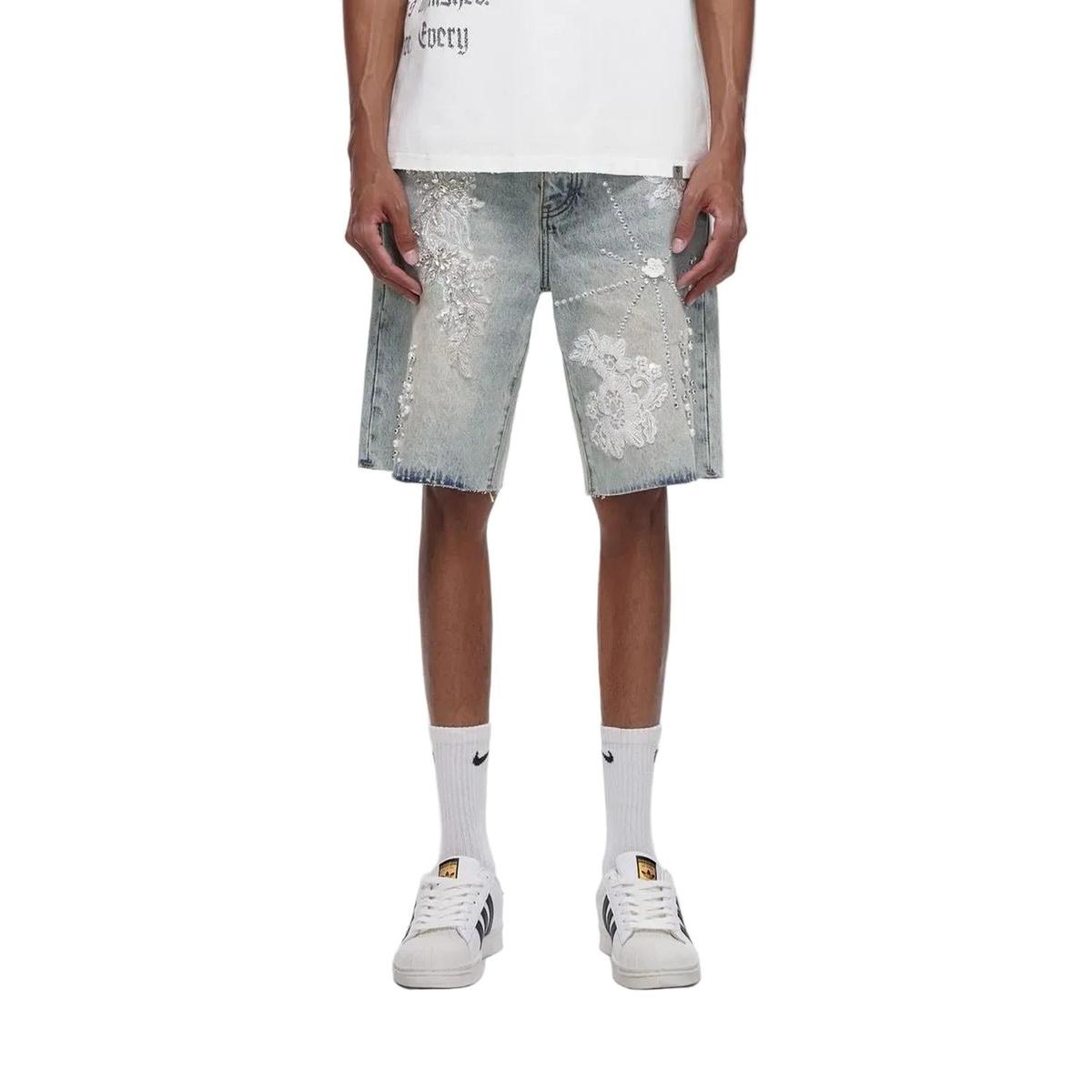 Trnchs | Stitched Denim Jorts - Light Blue Wash