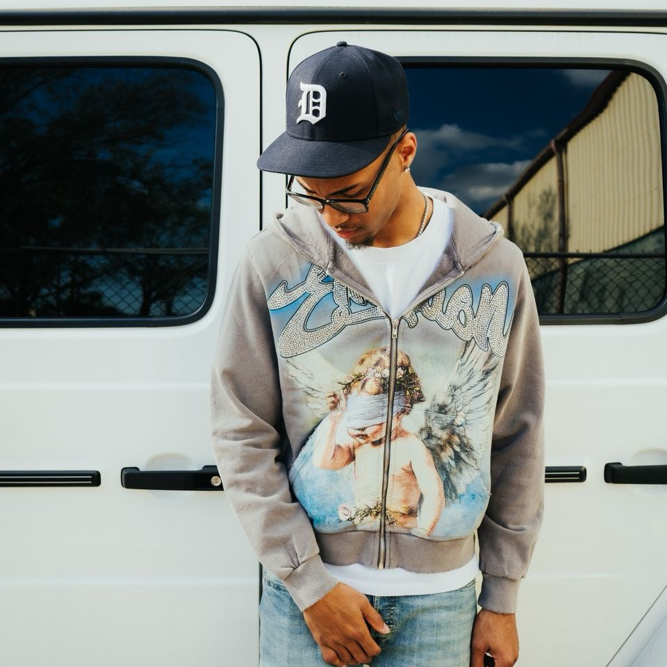 Mixed Emotions | Rhinestone Hoodie - Gray