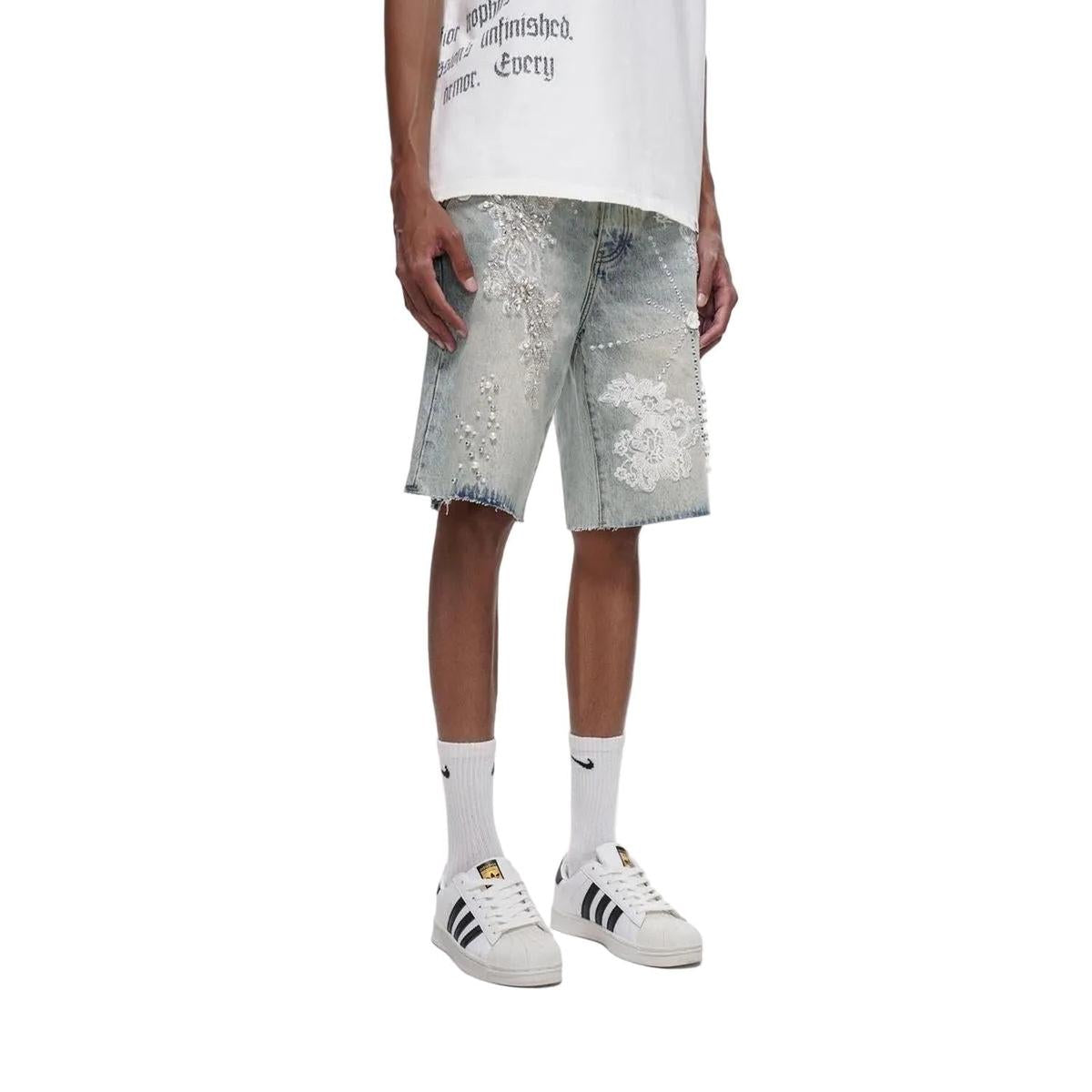 Trnchs | Stitched Denim Jorts - Light Blue Wash