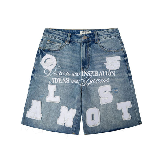 Almost Someday | Letterman Denim Jorts - Blue