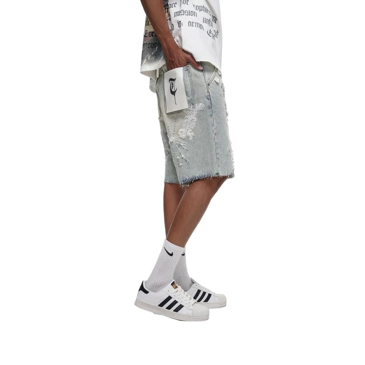 Trnchs | Stitched Denim Jorts - Light Blue Wash