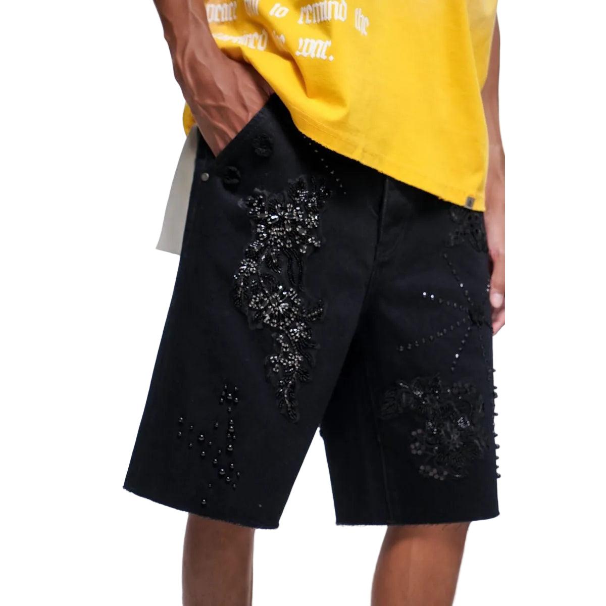 Trnchs | Stitched Denim Shorts - Black