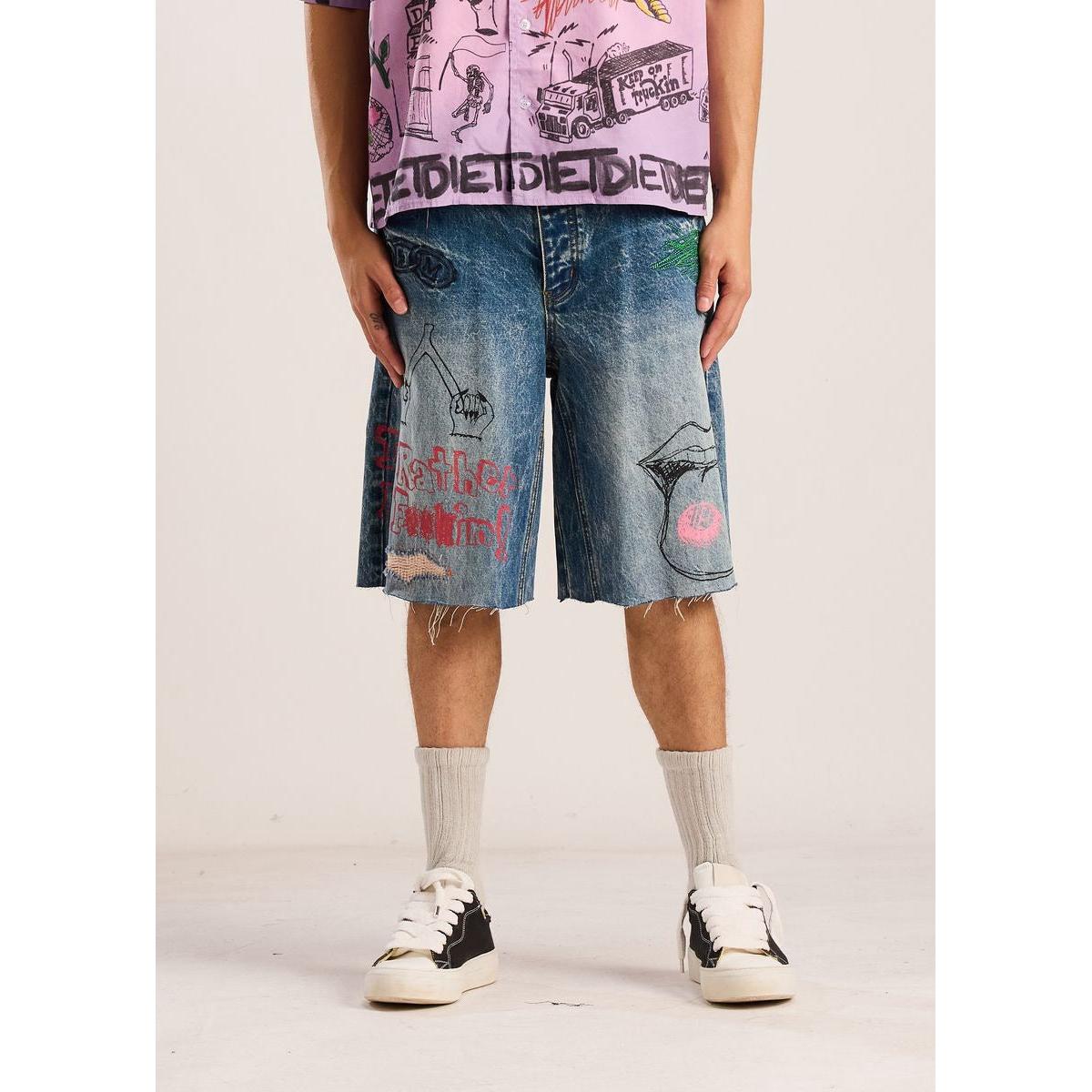 Diet Starts Monday | Doodle Denim Jorts - Indigo