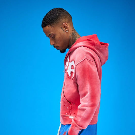 Duaa | 33 Red Zip Up Hoodie - Red Wash