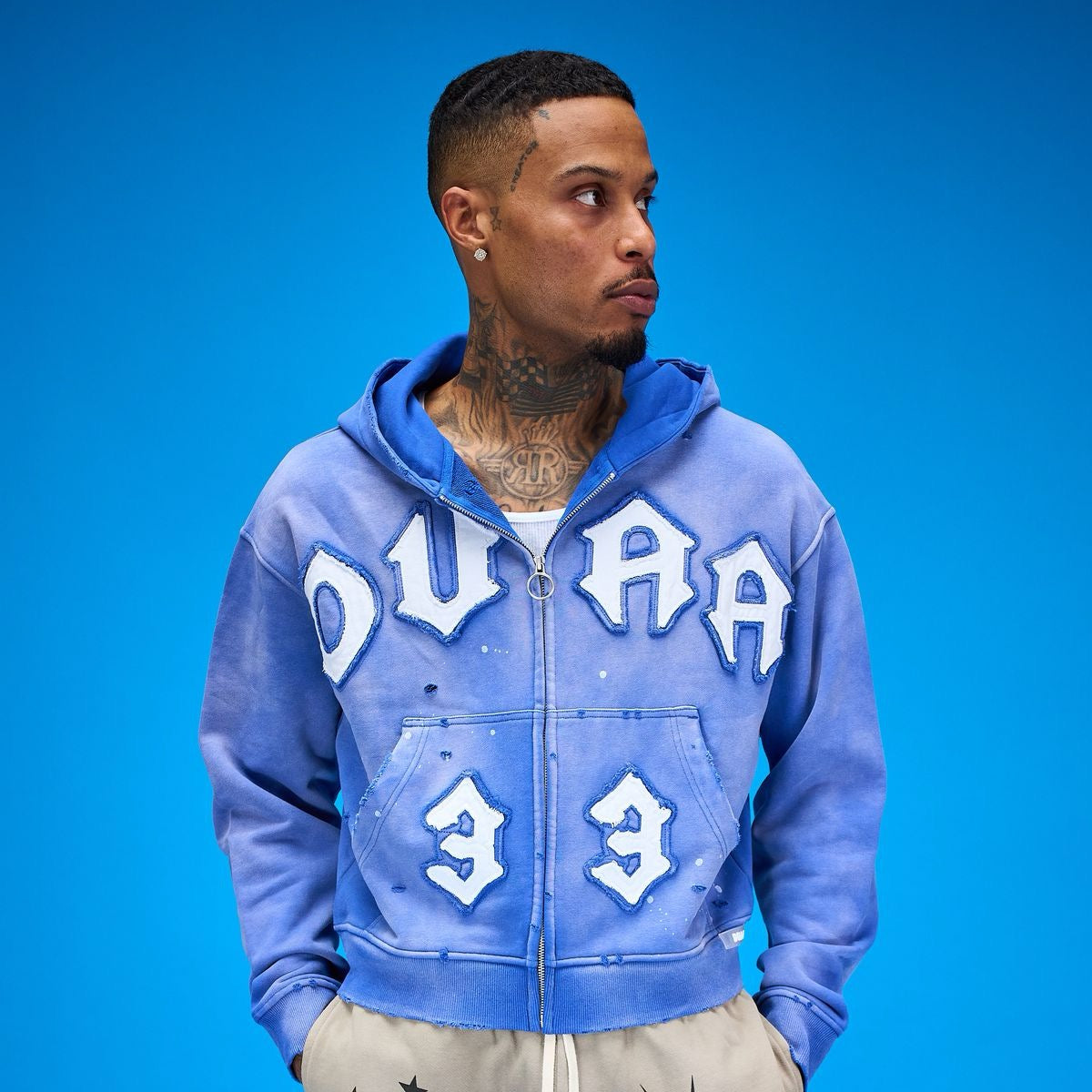Duaa | 33 Royal Zip Up Hoodie - Royal Blue Wash