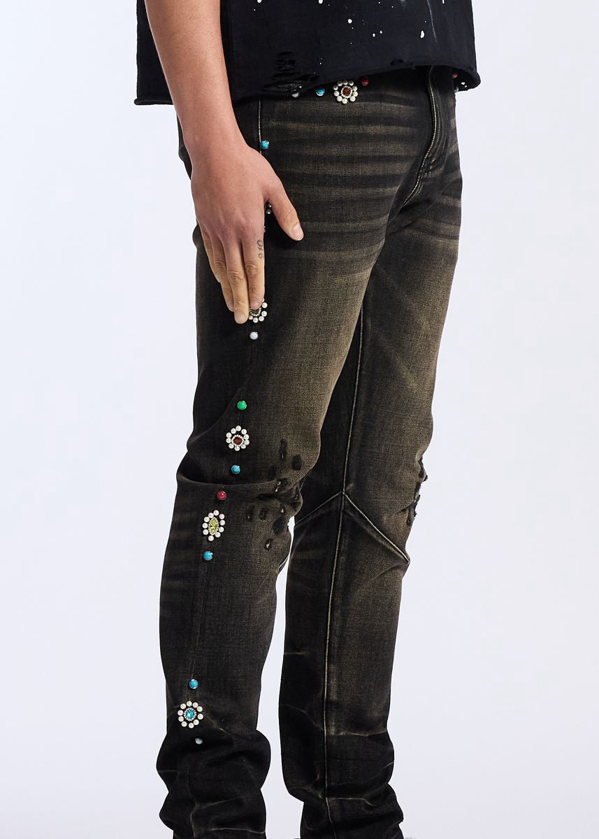Crysp Denim | Floral Rhinestone Skinny Jeans