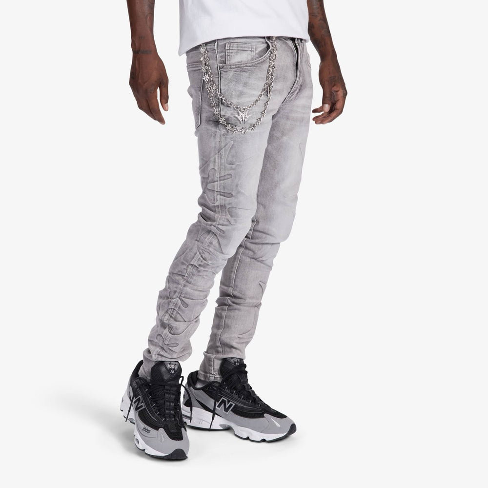 Melee | Ninja Embossed Skinny Jeans - Grey Wash