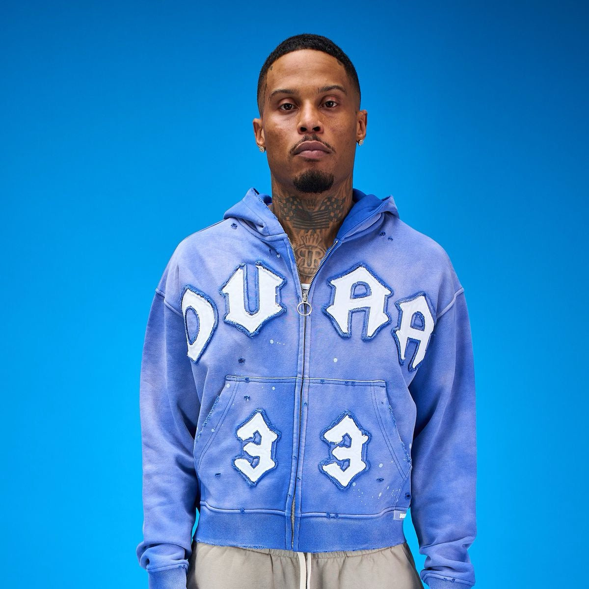 Duaa | 33 Royal Zip Up Hoodie - Royal Blue Wash