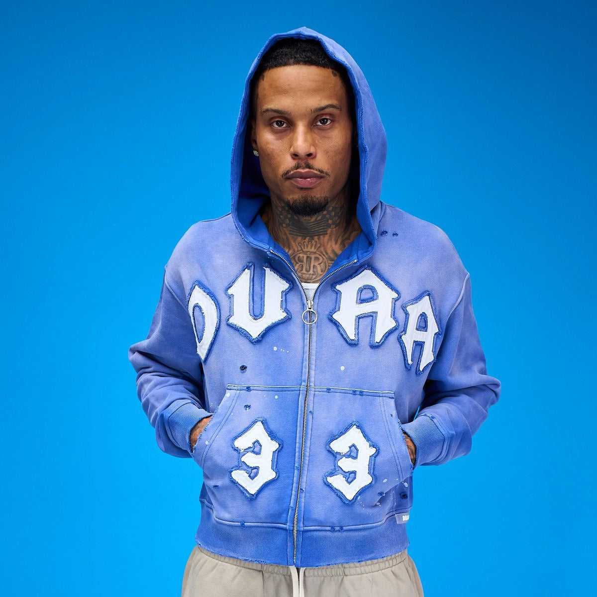 Duaa | 33 Royal Zip Up Hoodie - Royal Blue Wash