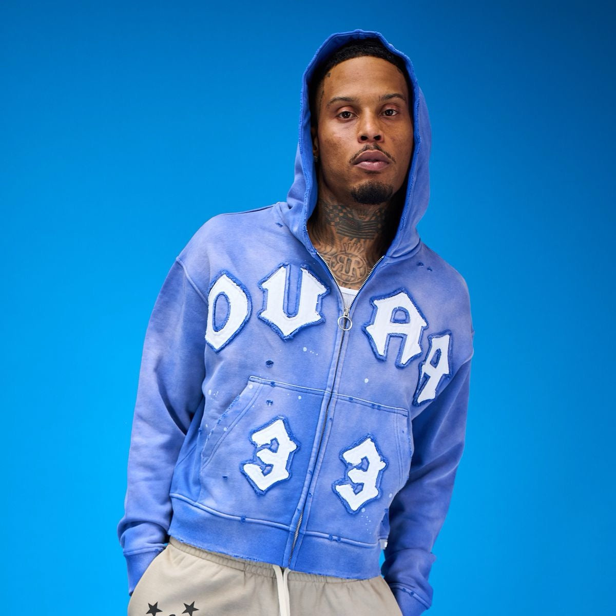Duaa | 33 Royal Zip Up Hoodie - Royal Blue Wash