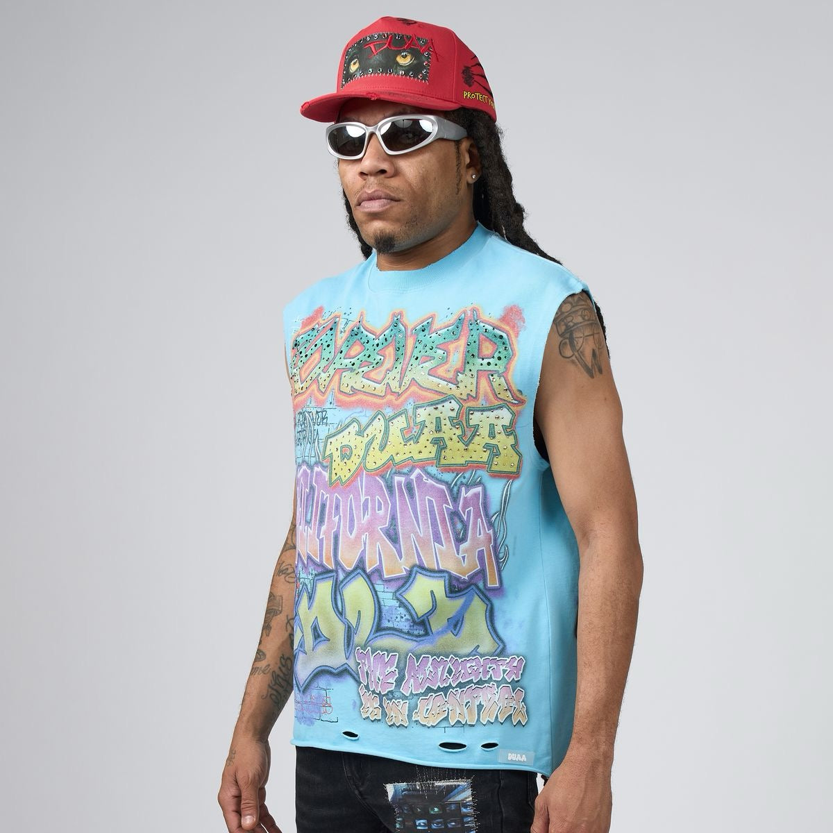 Duaa | Wall Cut Off Tee - Blue